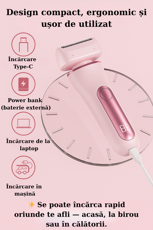 Aparat de Ras Electric 2 în 1
 Fără Iritații și Fără Durere